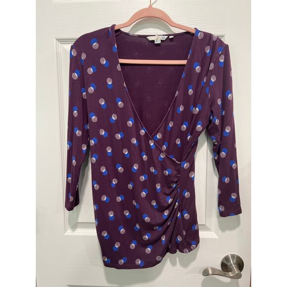 Boden Long Sleeve Ruched Purple Top UK 14R US 10R - Picture 1 of 5